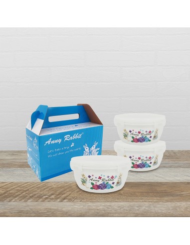 安妮兔保鮮蓋碗650ml繡球花三入禮盒