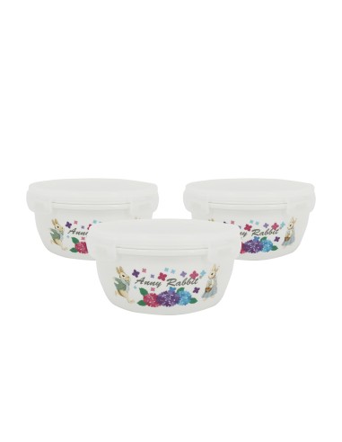 安妮兔保鮮蓋碗650ml繡球花三入禮盒