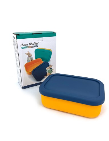 安妮兔矽膠刻度保鮮盒700ml藍黃