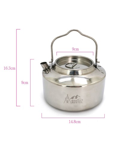 英國熊不鏽鋼露營茶壺1.2L附收納袋