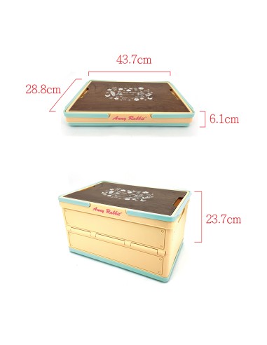 安妮兔手提木紋桌摺疊收納箱30L(盒)