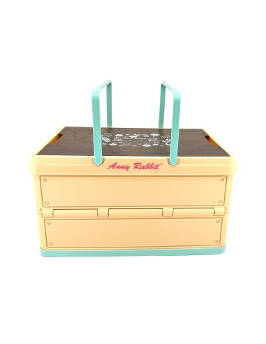 安妮兔手提木紋桌摺疊收納箱30L(盒)