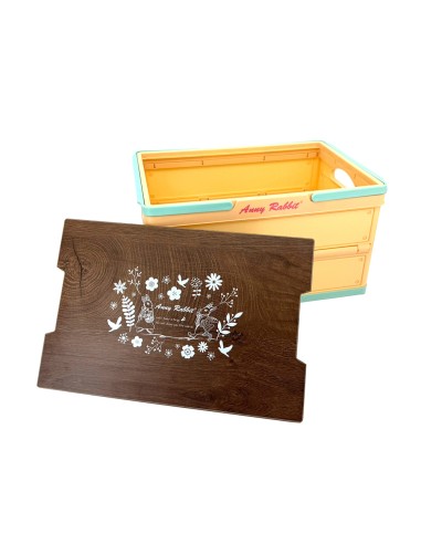 安妮兔手提木紋桌摺疊收納箱30L(盒)