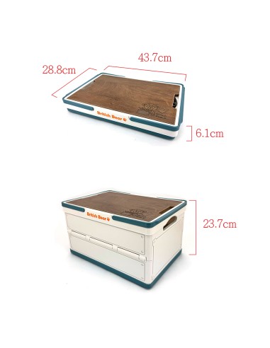 英國熊手提木紋桌摺疊收納箱30L