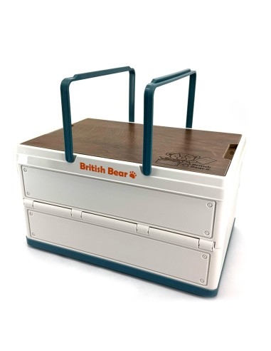 英國熊手提木紋桌摺疊收納箱30L