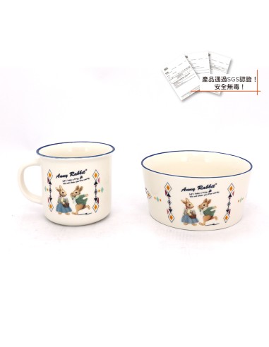 安妮兔仿琺瑯陶瓷杯碗組