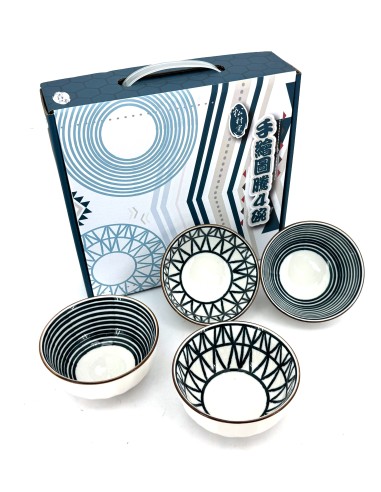 松村窯手繪圖騰4碗