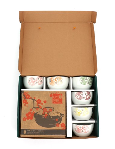 6方口櫻花碗+7.5砂鍋-紅梅