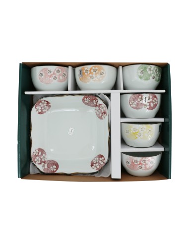 手造方口櫻花6碗+1荷口櫻花盤