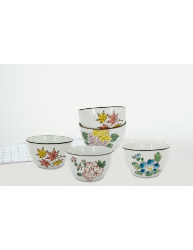 手繪4.5吋方口四季碗5入