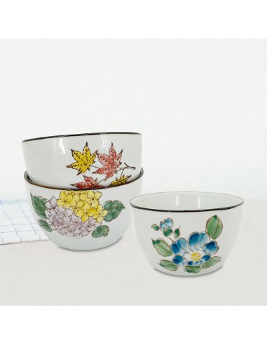 手繪4.5吋方口四季碗3入