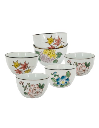 手繪4.5吋方口四季碗6入