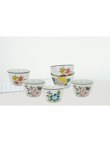 手繪4.5吋方口四季碗6入