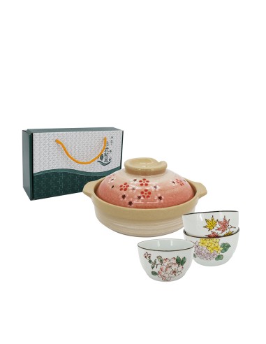 3方口四季碗+7.5砂鍋-紅梅