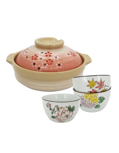 3方口四季碗+7.5砂鍋-紅梅