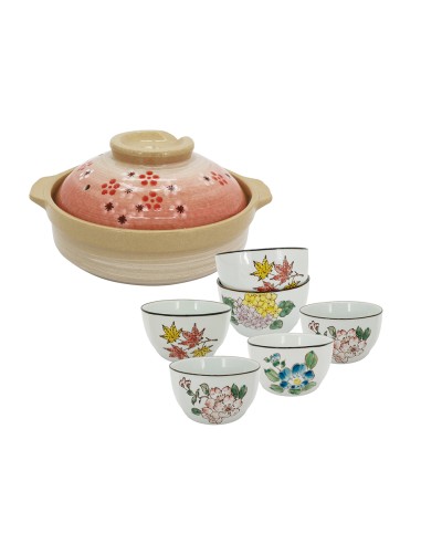 6方口四季碗+7.5砂鍋-紅梅
