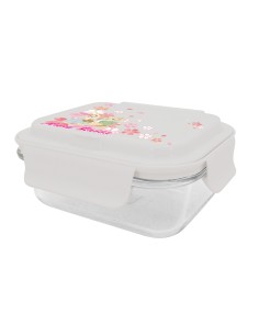 安妮兔玻璃保鮮盒附餐具-650ml櫻花+提袋飯糰