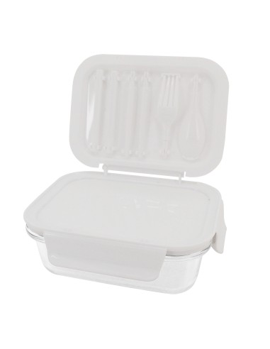 安妮兔玻璃保鮮盒附餐具-650ml櫻花+提袋飯糰