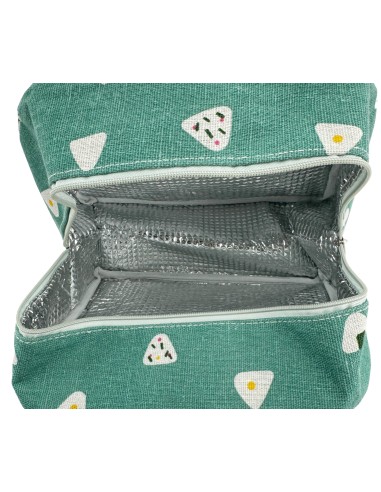 安妮兔玻璃保鮮盒附餐具-650ml櫻花+提袋飯糰