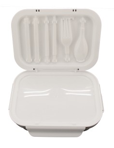 安妮兔玻璃保鮮盒附餐具-650ml櫻花+提袋格子 2