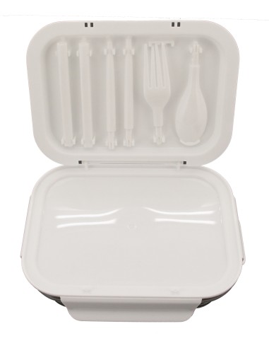 安妮兔玻璃保鮮盒附餐具-650ml櫻花+提袋格子