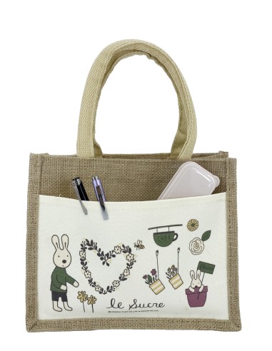 法國兔棉麻雙層手提袋