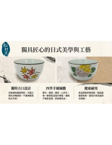手繪4.5吋方口四季碗4入