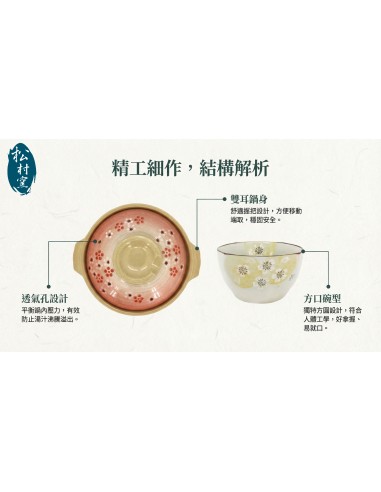 6方口櫻花碗+7.5砂鍋-紅梅
