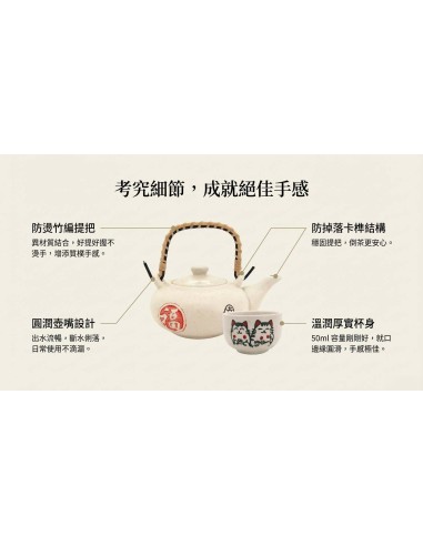 松村窯招財貓1壺4杯