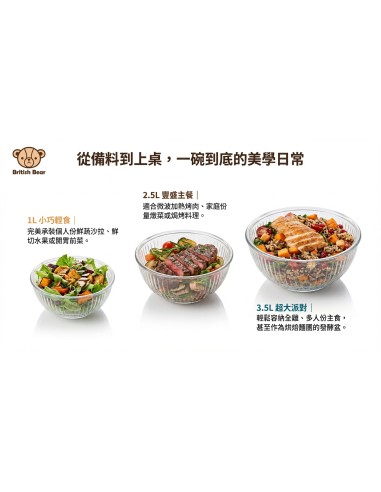 英國熊玻璃超大萬用保鮮碗3入(盒裝)