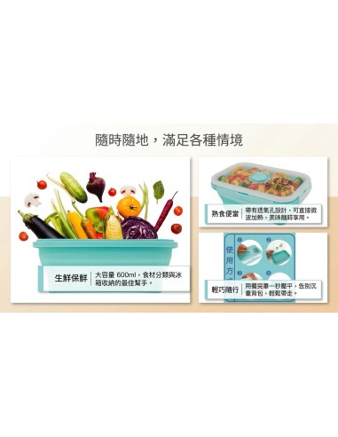 英國熊矽膠摺疊保鮮盒600ML藍
