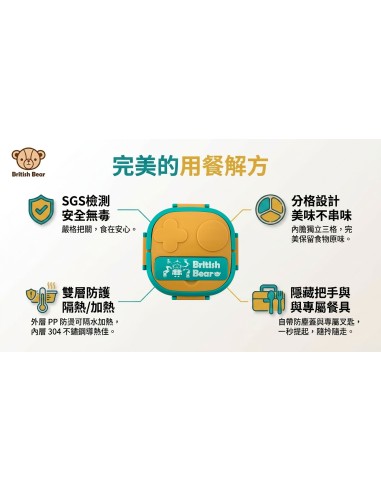 英國熊開心三格提把便當盒
