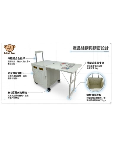 英國熊360度桌板購物推車-60L