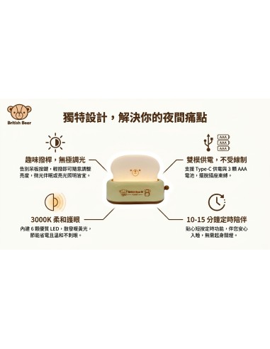 英國熊可愛吐司無極小夜燈