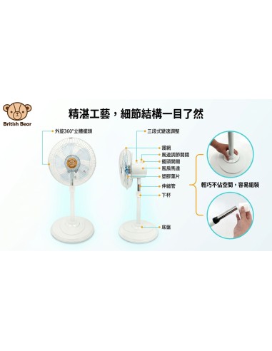 英國熊12吋3D立體循環 扇-牛皮盒