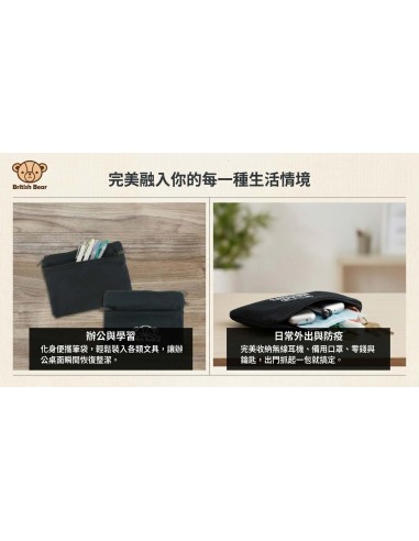 英國熊台製棉布三拉鏈隨身收納袋