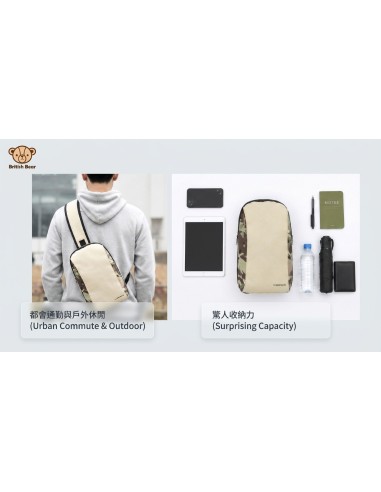 英國熊台製迷彩拼接單肩包 (PP袋)