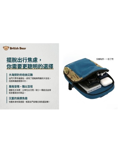 英國熊台製迷彩拼接單肩包-藍綠