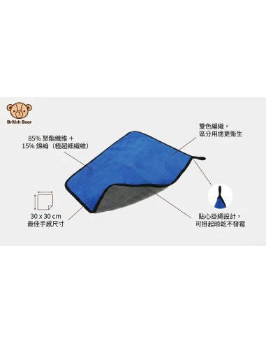 英國熊雙色超細纖維清潔布30x30-藍灰(盒裝)