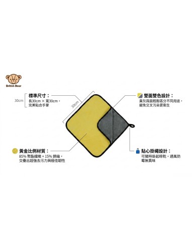 英國熊雙色超細纖維清潔布30x30-黃灰(盒裝)