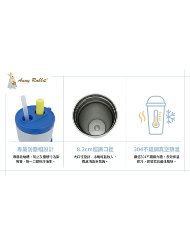 安妮兔吸管濾網真空杯-480ml