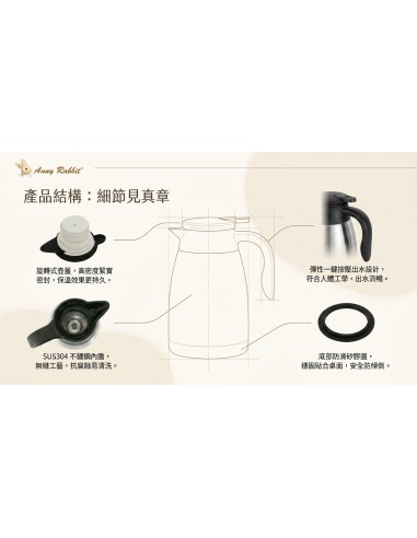安妮兔不鏽鋼真空保溫壺-2L