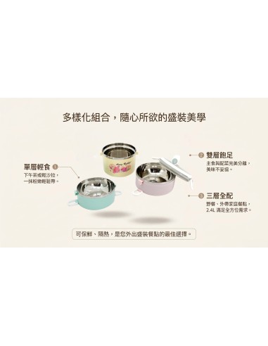 安妮兔北歐深型三層便當盒2.4L