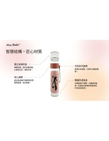安妮兔健康反轉玻璃瓶 400ml-粉橘