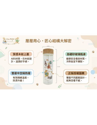 安妮兔雙層木紋玻璃瓶-330ML