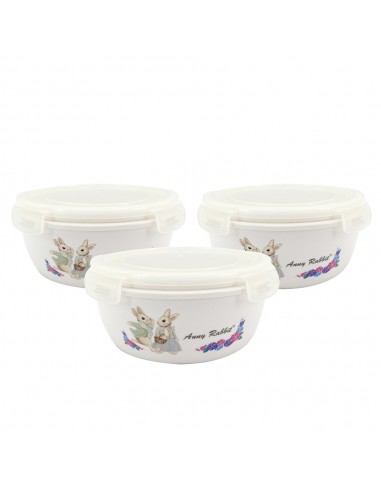 安妮兔陶瓷保鮮密扣蓋碗820ml鏽球花-三入禮盒