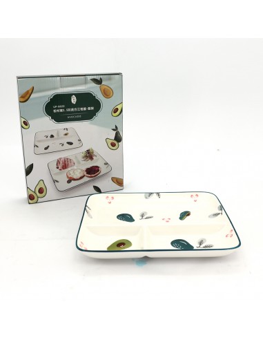 松村窯9.5吋長方三格盤-酪梨