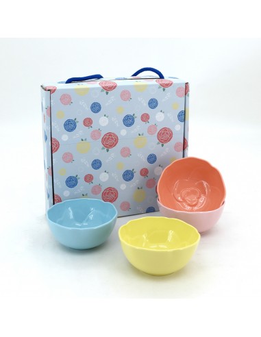 松村窯玫瑰色土4碗