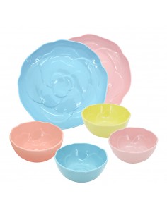 松村窯玫瑰色土4碗2盤