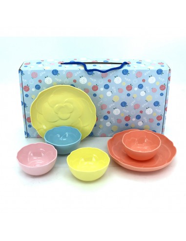 松村窯玫瑰色土4碗2盤